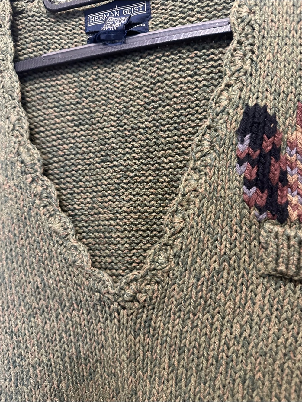 Hand-Embroidered Olive V-Neck Sweater Vest - Picture 8 of 8